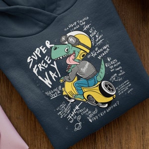 Cartoon Dinospeed on Scooter - Baby Kids Hoodie Sweater Organic Cotton - Baby Cruiser Hoodie Baby Toddler Hoodie