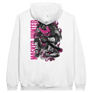 MASKED Hunter Warrior KRYOT Streetwear - Unisex Mittelschwerer Fleece-Hoodie Ringgesponnene Baumwolle 284 GSM Weiß
