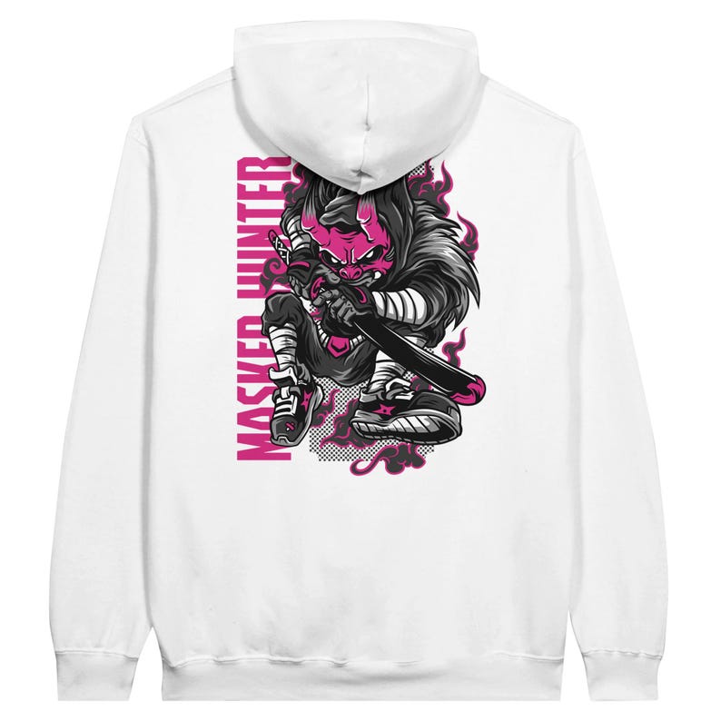 MASKED Hunter Warrior KRYOT Streetwear - Unisex Mittelschwerer Fleece-Hoodie Ringgesponnene Baumwolle 284 GSM Weiß