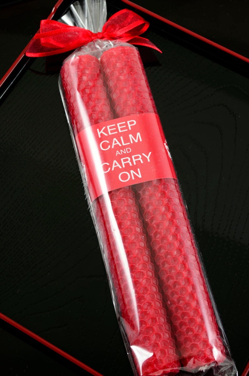 Keep Calm and Carry on Candles Red Beeswax Tapers Dinner Taper Etsy