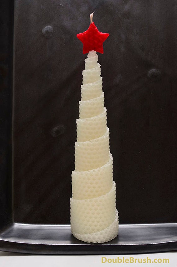 Red and White Winter Farmhouse Rustic Decoration Christmas Tree Candle Holiday Decor Christmas Home Decor Natural Handmade Beeswax Candles