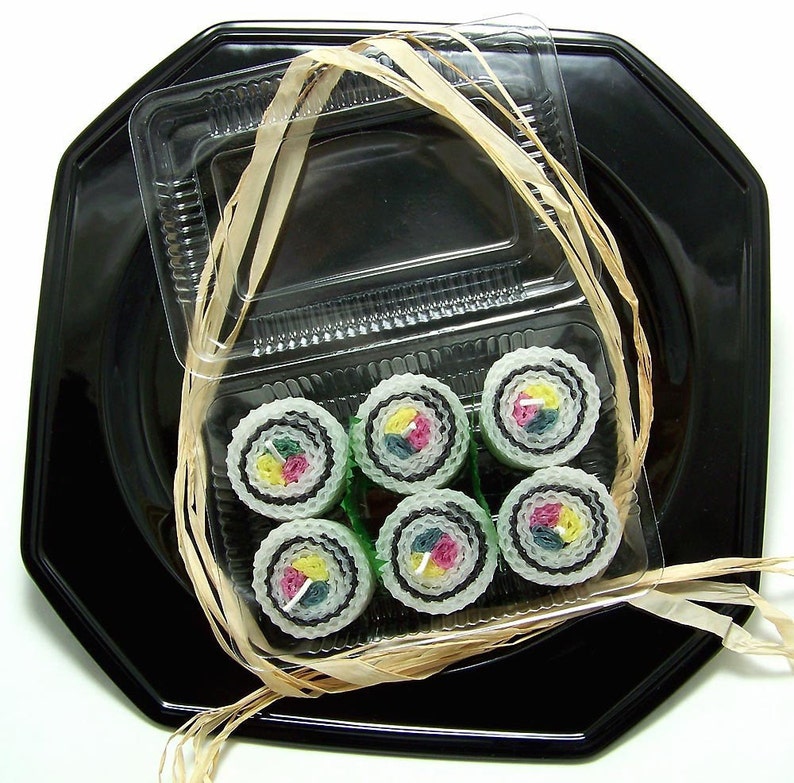 California Roll Avocado Sushi Candle Sushi Set Inside Out Reverse Rolls 6 Piece Japanese Gift Box Faux Food Asian image 1