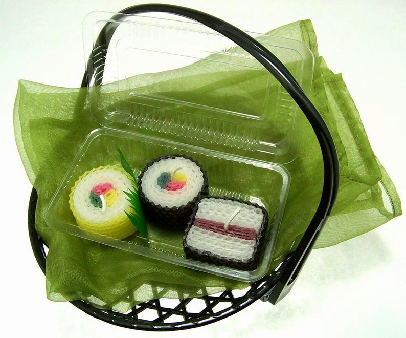 Sushi Love Sushi Sampler Candles Sushi Variety 3 Piece Gift Set Egg Roll Spam Musubi Futomaki Japan Food Japanese Kawaii Sushi Deocr image 1