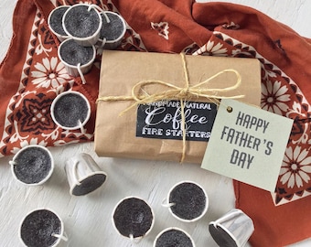 Camping Father's Day Gift, Outdoor Gift for Dad, Unique Eco Outdoor Gifts for Daddy, Coffee Fire Starter Camping Firestarter Camp Fire Pit