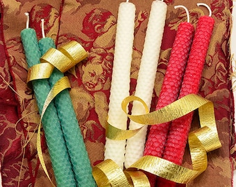 Farmhouse Country Rustic Home Decor, 6 Christmas Candles Set, Hand Rolled Pure Beeswax Natural Candle for Holiday Table or Fireplace Mantel