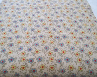 Vintage 70's Floral Fabric Wool Wool Blend Medium Weight 2 Yards X 60" Aqua