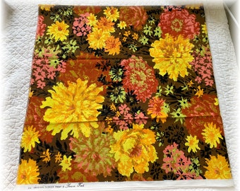 Vintage 70's Floral Fabric Cotton/cotton Blend Medium/heavy Weight 54"  X 54" Fall Colors