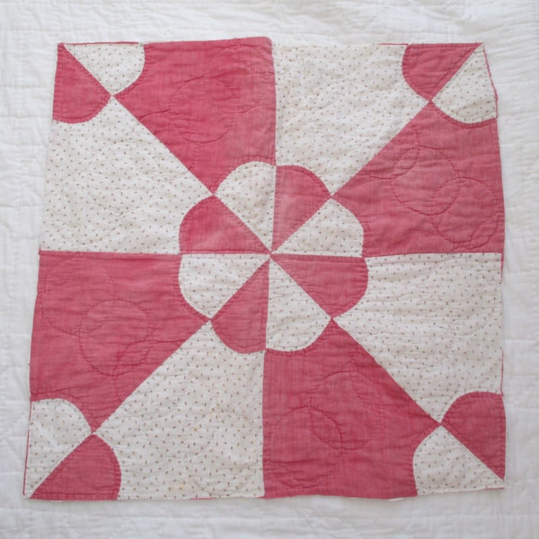 Vintage Primitive Cutter Quilt Piece Hand Quilted Red White Christmas Craft Supply