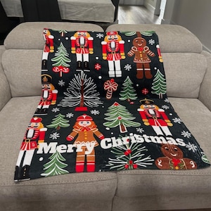 Christmas Gingerbread, Nutcracker and Pine Tree Blanket, Gift Decor, Winter Holiday Home Decor