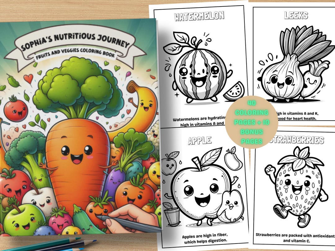 Personalized Veggie and Fruit Coloring Book With Educational Facts ...