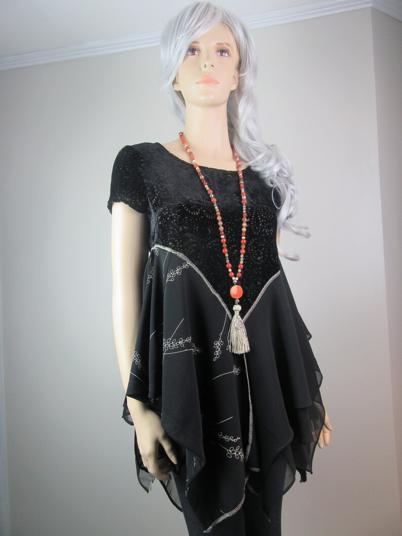 Lagenlook Boho Tunic Flowing Black Elegant Cut Velvet Crepe | Etsy