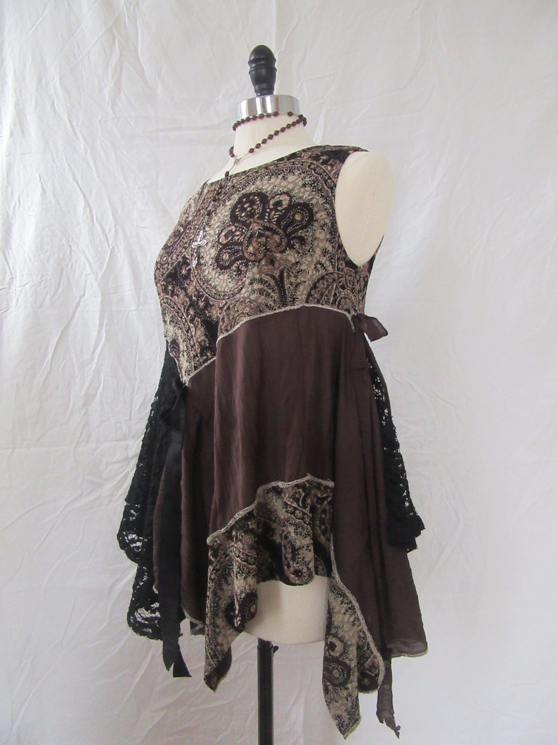 Boho Lagenlook Gypsy Tunic Black Lace Paisley Brown Flowing - Etsy