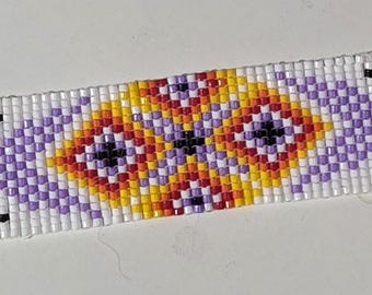 NATIVE AMERICAN (DIAMONDS) Hand Beaded Cuff Bracelet