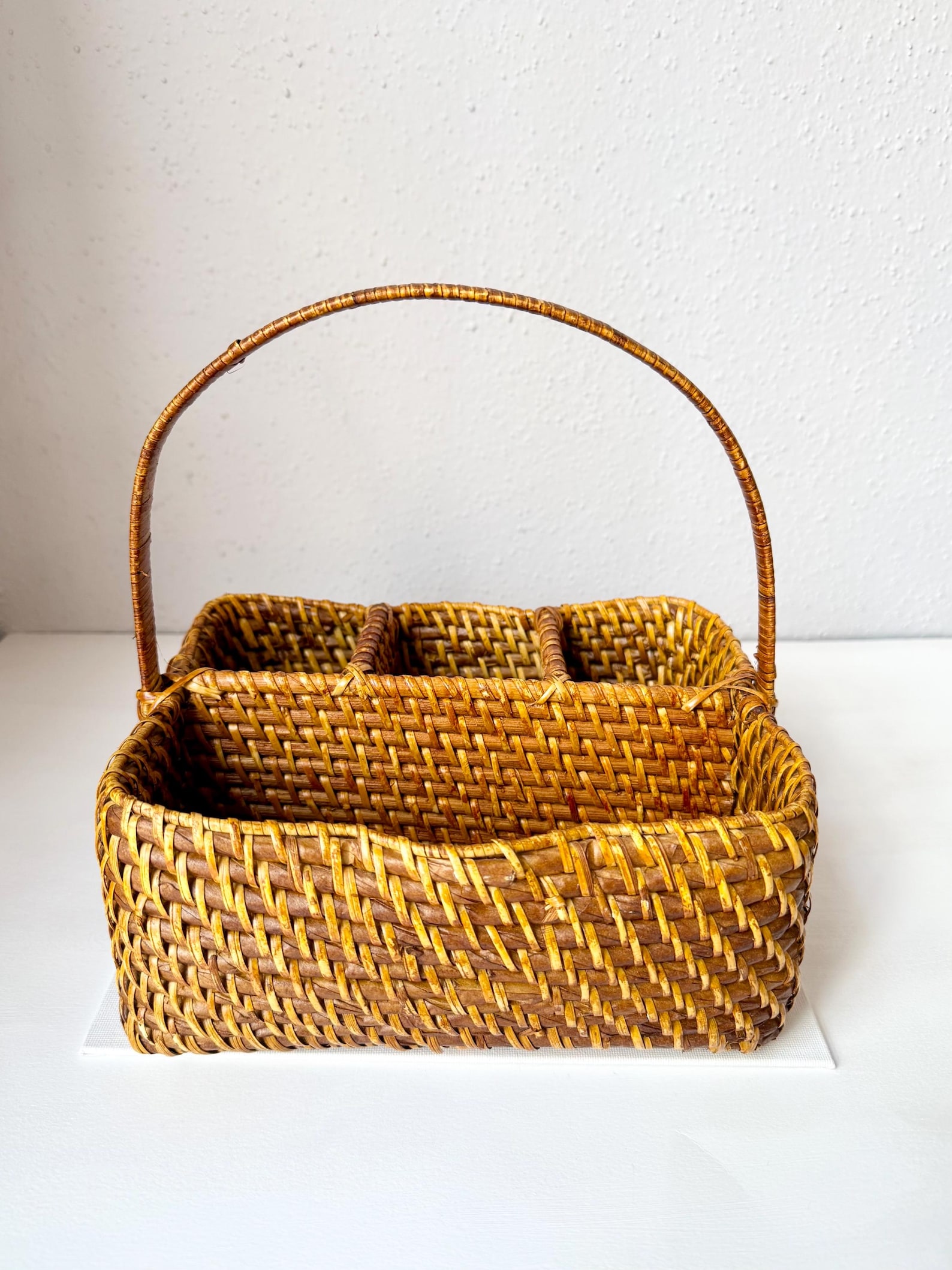 Vintage Handwoven Rattan Utensil Caddy