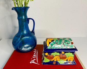Vintage Hand Painted Mexican Talavera Lidded Box Signed Garay
