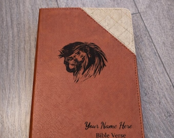 Personalized NIV Brown Leathersoft Thinline Bible, Custom Engraved Gift Lion - Jesus