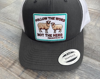 Follow The Word Christian Trucker Hat | Faith Patch Hat | Embroidered Scripture Inspired Hat | Christian Gift for Men & Women