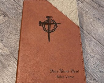 Personalized Bible with Cross Crown of Thorns | Custom Name & Verse | Faux Leather Christian Gift | Baptism, Confirmation, Graduation
