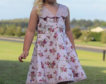 The Handmaiden's Cottage "Charlotte" Dress PDF Pattern for girls, Sizes 3T, 4T, 5, 6, 7, 8,  10, 12 and 14