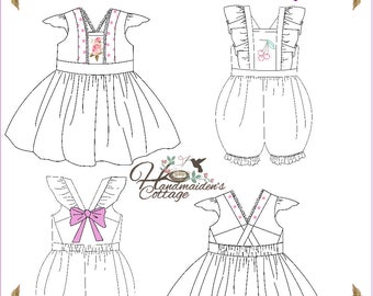 Alice Dress and Romper PDF Pattern for girls, Sizes 2T, 3T, 4T, 5, 6, 7, 8,  10, 12