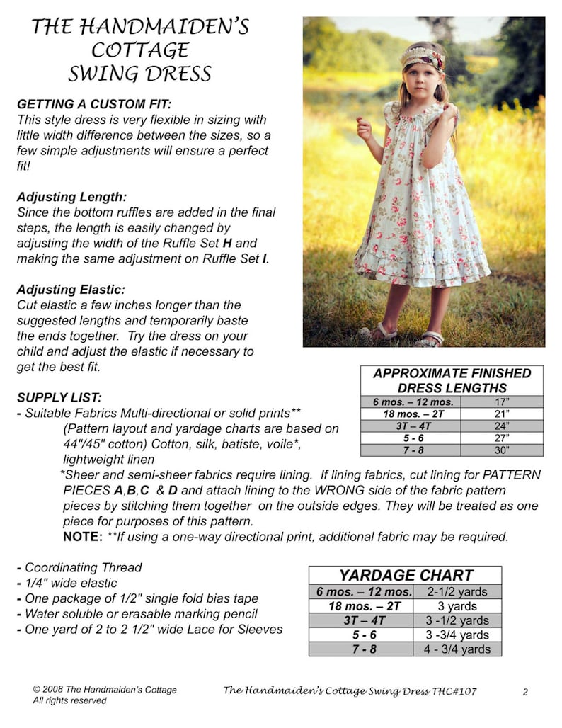 The Handmaiden's Cottage Swing Dress PDF pattern, sizes 6 months through size 8 with Dolly Dress pattern included image 2