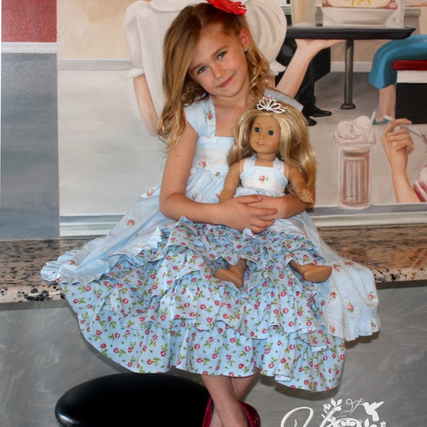 Tea Party et Dolly Dress PDF Pattern Set, Tailles 6 mois à travers la taille 8 plus 18" Dolly pattern