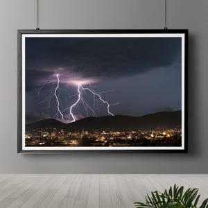 Lightning Storm Photography Print: Cityscape Weather Poster (Digital Download)