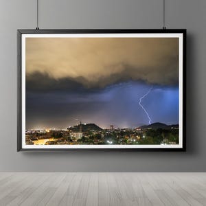 Thunderstorm Photography Print: Lightning Over Austrian Cityscape (Digital Download)
