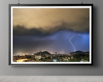 Thunderstorm Photography Print: Lightning Over Austrian Cityscape (Digital Download)