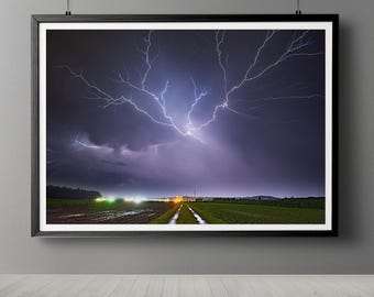 Lightning Storm Photography Print: Rural Landscape Wall Art (Digital Download)