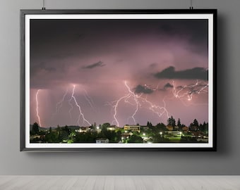 Lightning Storm Photography: Night Cityscape Wall Art (Digital Download)