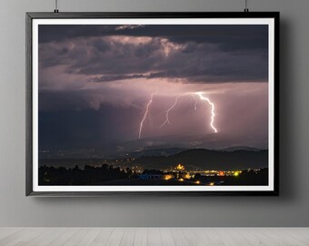 Lightning Storm Photography Print: Dramatic Night Sky Wall Art (Digital Download)