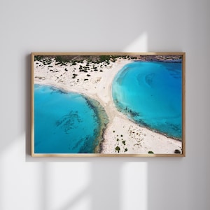 Griechenland Strand Druck, Strandhäuschen Kunst, Griechenland Natur Plakat, Strandwandkunst, Luftbild Strandkunst, Nautischer Druck Digitaler Download