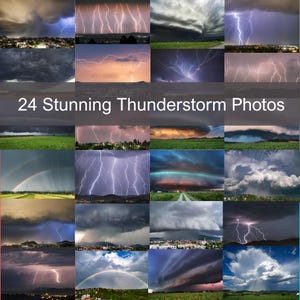 Thunderstorm Photography Set Wall Art: Lightning Storm Cloud Prints (Digital Download)