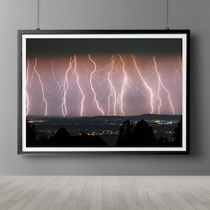 Lightning Storm Cityscape Print: Dramatic Nature Photography (Digital Download)