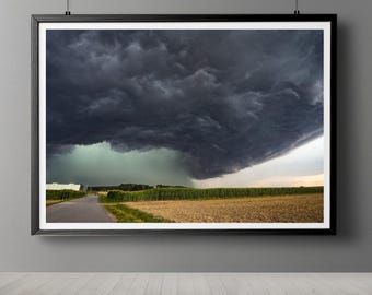 Supercell Storm Photography Print, Dramatic Thunderstorm Wall Art, Moody Nature Landscape, Weather Art Large Printable Poster Digital