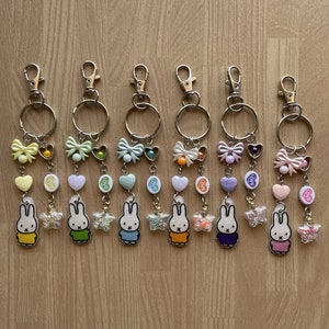 Colourful Bunny yellow green blue orange purple pink charm beaded keychain