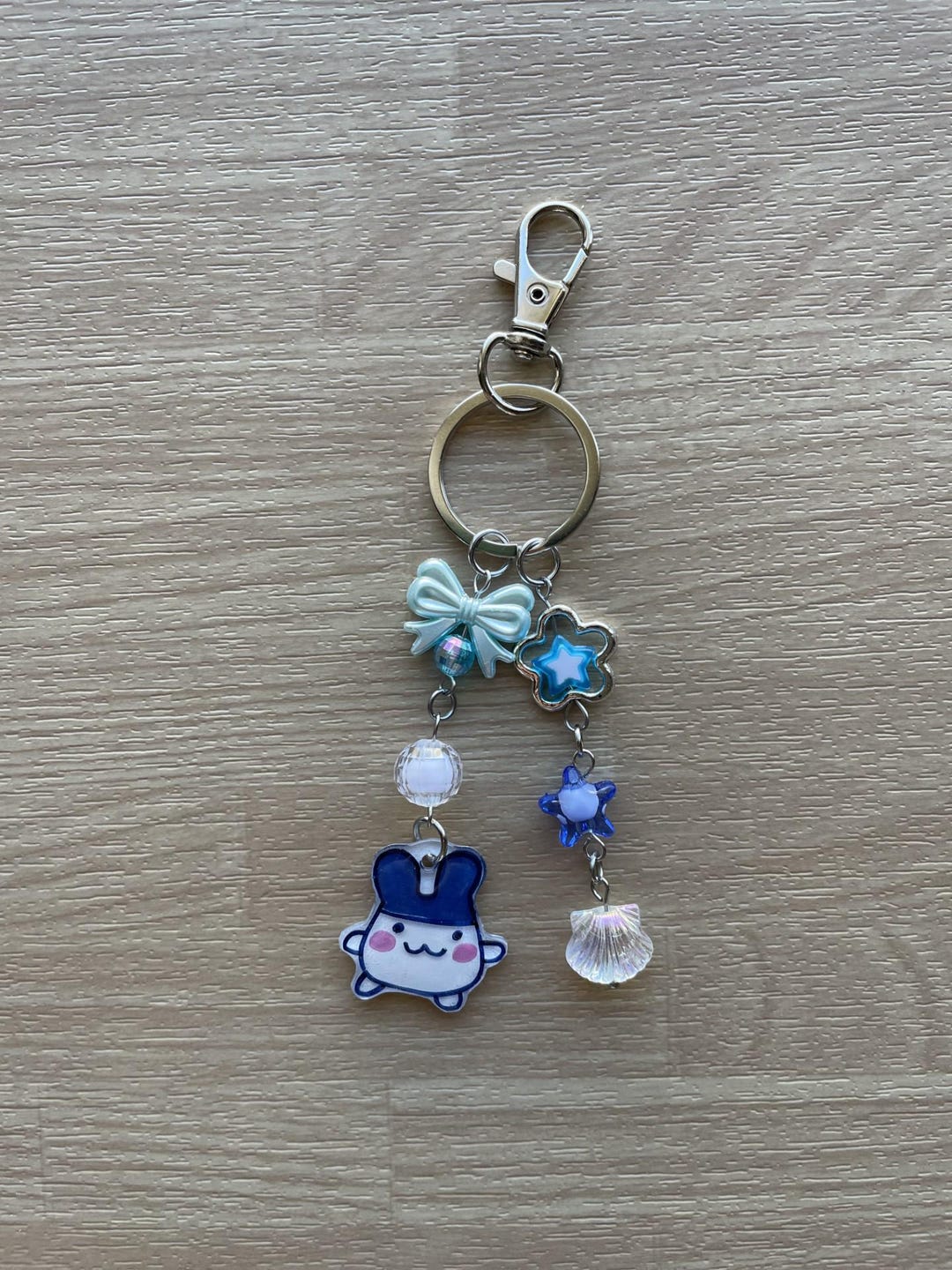 Blue White Rabbit Gotchi Charm Beaded Keychain - Etsy