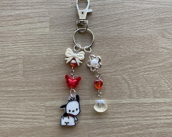 Cute white dog charm beaded keychain
