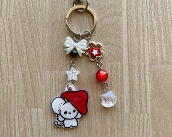 Mushroom mouse charm beaded keychain