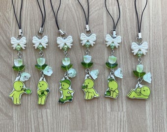 Sunday series Green glowing human phone charm beaded keychain