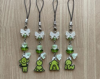 Green glowing human phone charm beaded keychain