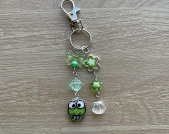 Green frog charm beaded keychain