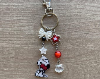 Sleepy Dog heart love valentine charm beaded keychain keyring