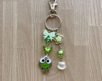 Green frog adventure charm beaded keychain
