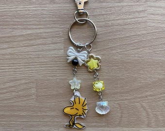Yellow bird friend charm beaded keychain