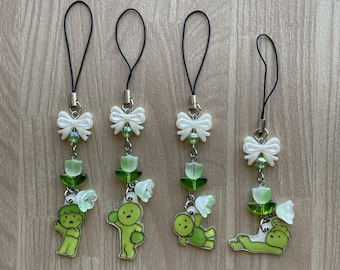 Green glowing human phone charm beaded keychain