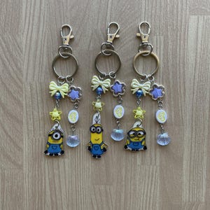 Cute yellow alien charm beaded keychain