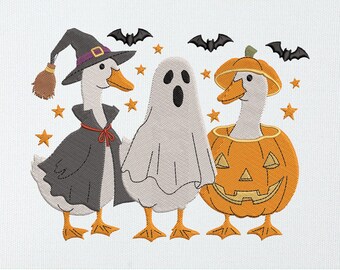 Halloween Duck Embroidery Design | Witch Ghost Pumpkin Costume Ducks | Cute Machine Embroidery File for Halloween Stitch Projects