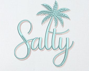 Salty Palm Tree Embroidery Design , Summer Beach Vibes Machine Embroidery File , Coastal Ocean Stitch Digital Download